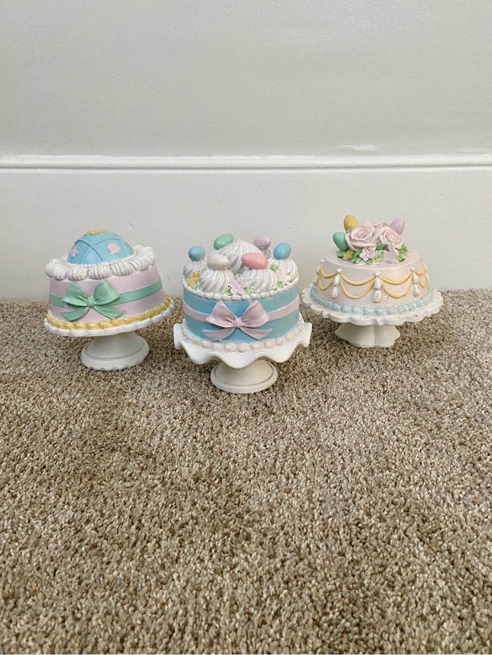 Sweet Treats Easter Cake Set of 3 Mini Decorative Spring Faux Cakes Bows